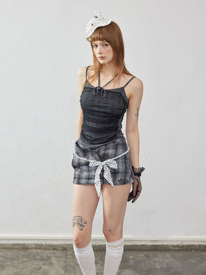Butterfly Plaid Pleated Culotte Shorts