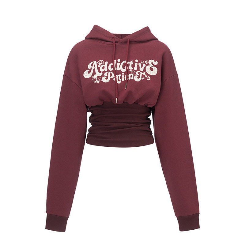 Graphic Cropped Cinched Hoodie