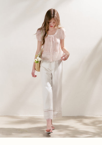 Tencel Linen Cropped Straight-Leg Pants