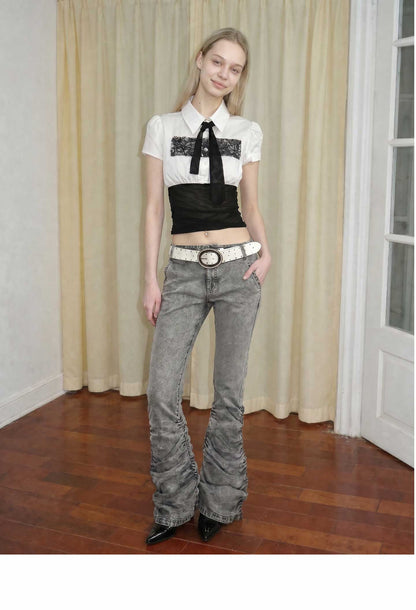 Lace Panel Cropped Shirt
