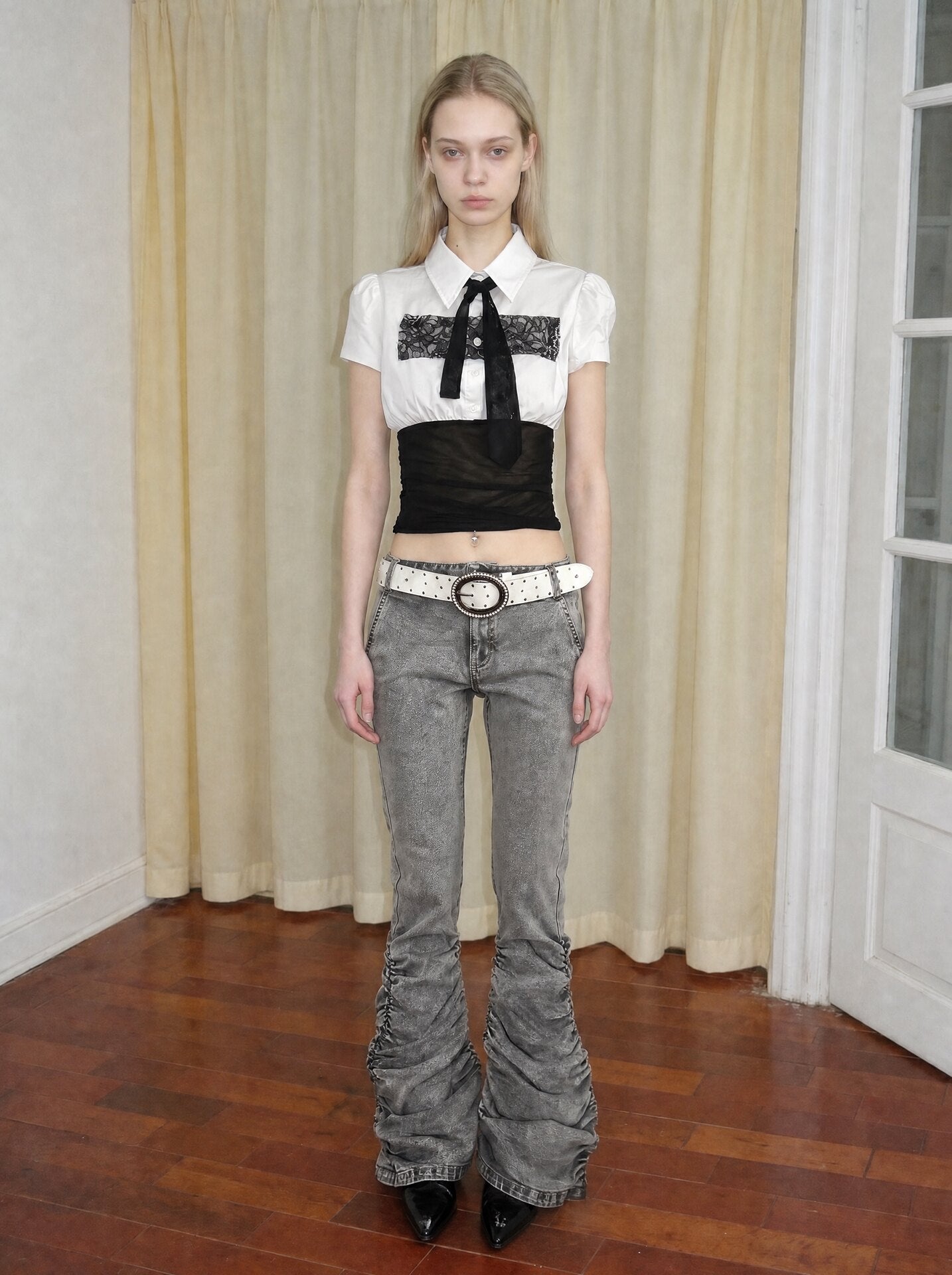 Lace Panel Cropped Shirt