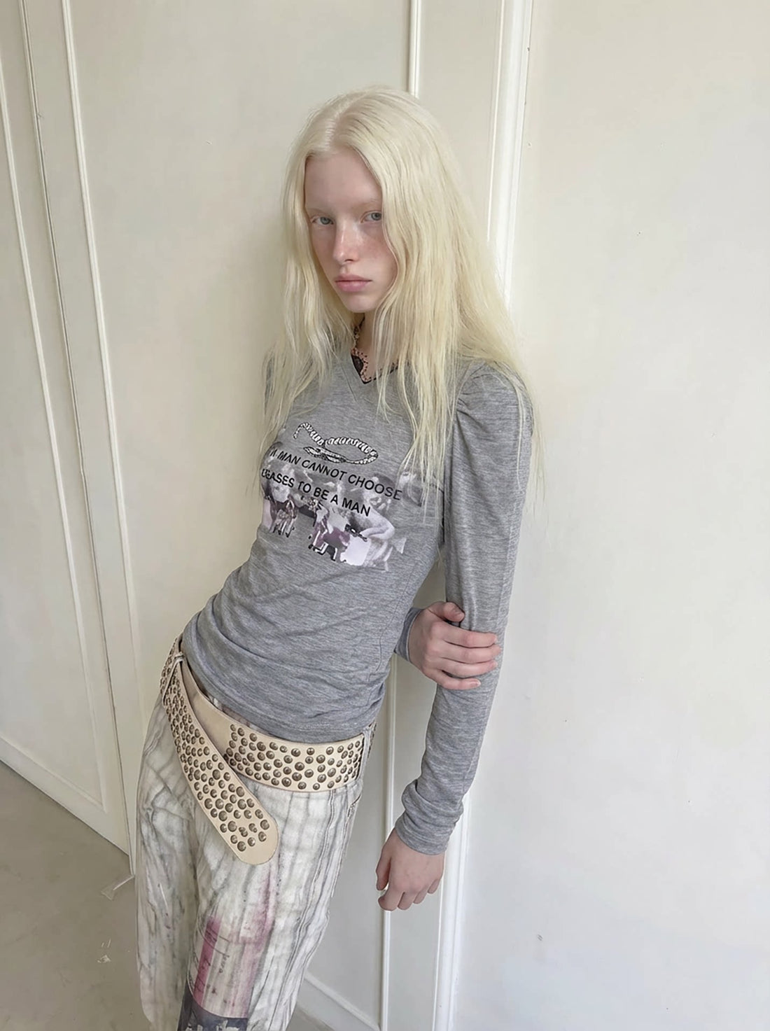 Lace Panel Fitted Long-Sleeve T-Shirt