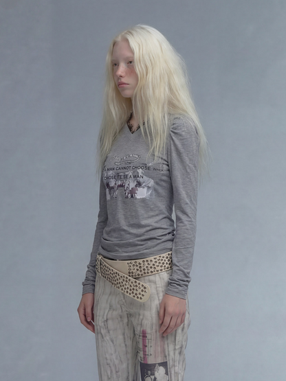 Lace Panel Fitted Long-Sleeve T-Shirt