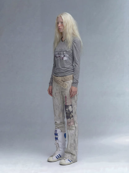 Washed Flared Low-Rise Jeans