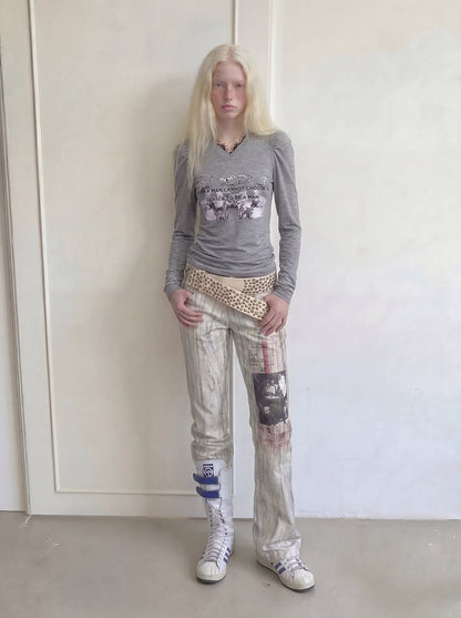 Washed Flared Low-Rise Jeans
