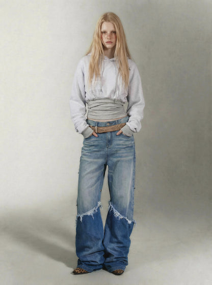 Printed Cinched Cropped Hoodie