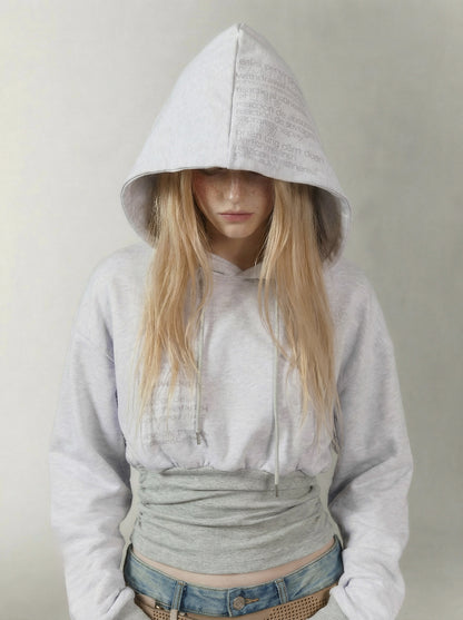 Printed Cinched Cropped Hoodie