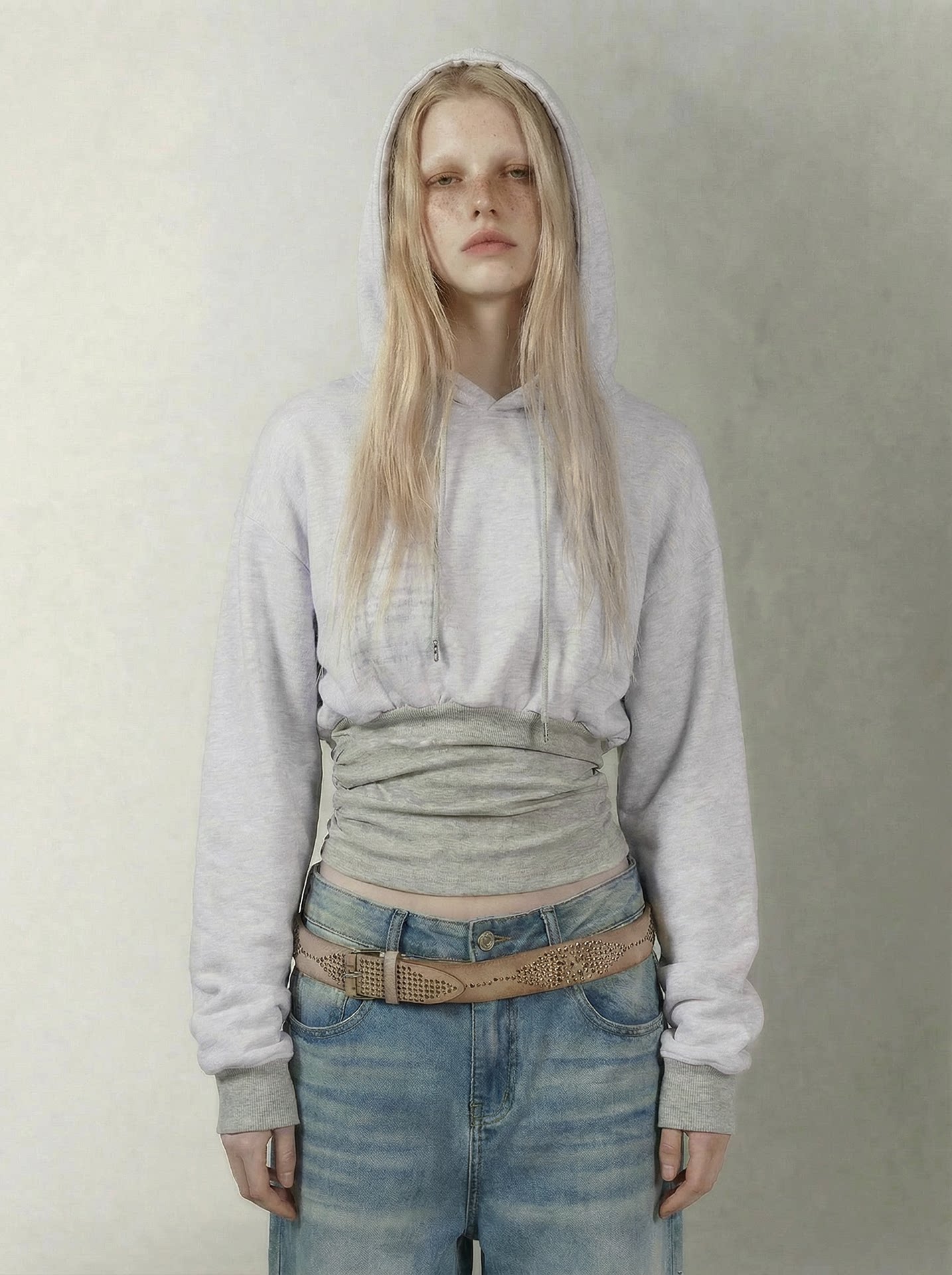Printed Cinched Cropped Hoodie