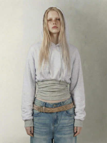 Printed Cinched Cropped Hoodie