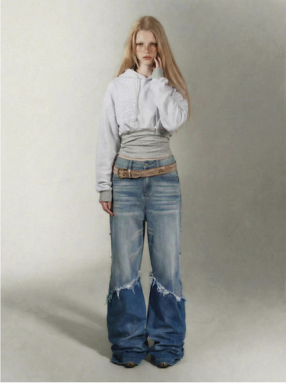 Printed Cinched Cropped Hoodie