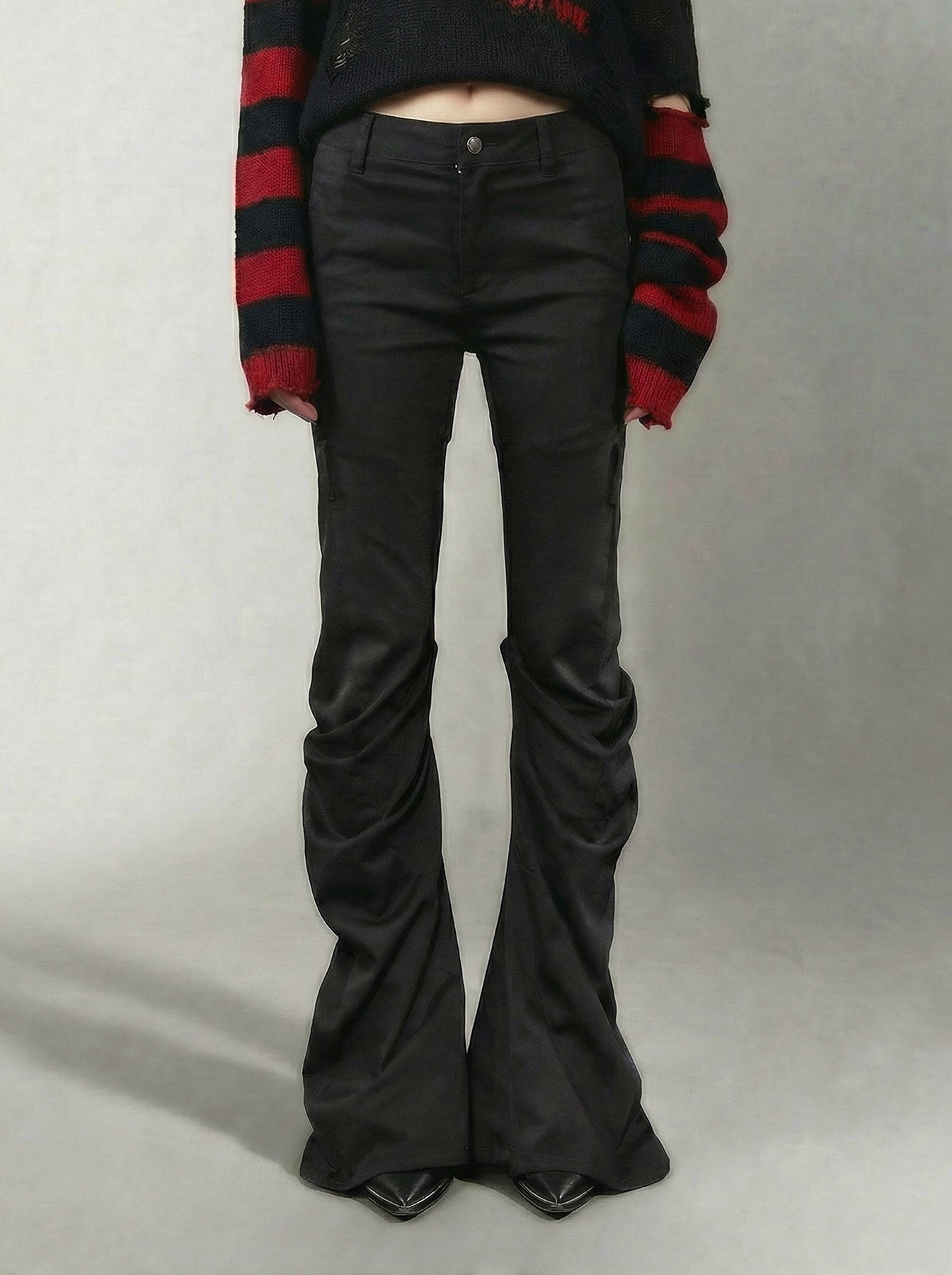 Wing Print Ruched Flare Jeans
