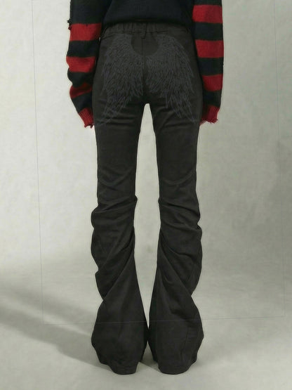 Wing Print Ruched Flare Jeans