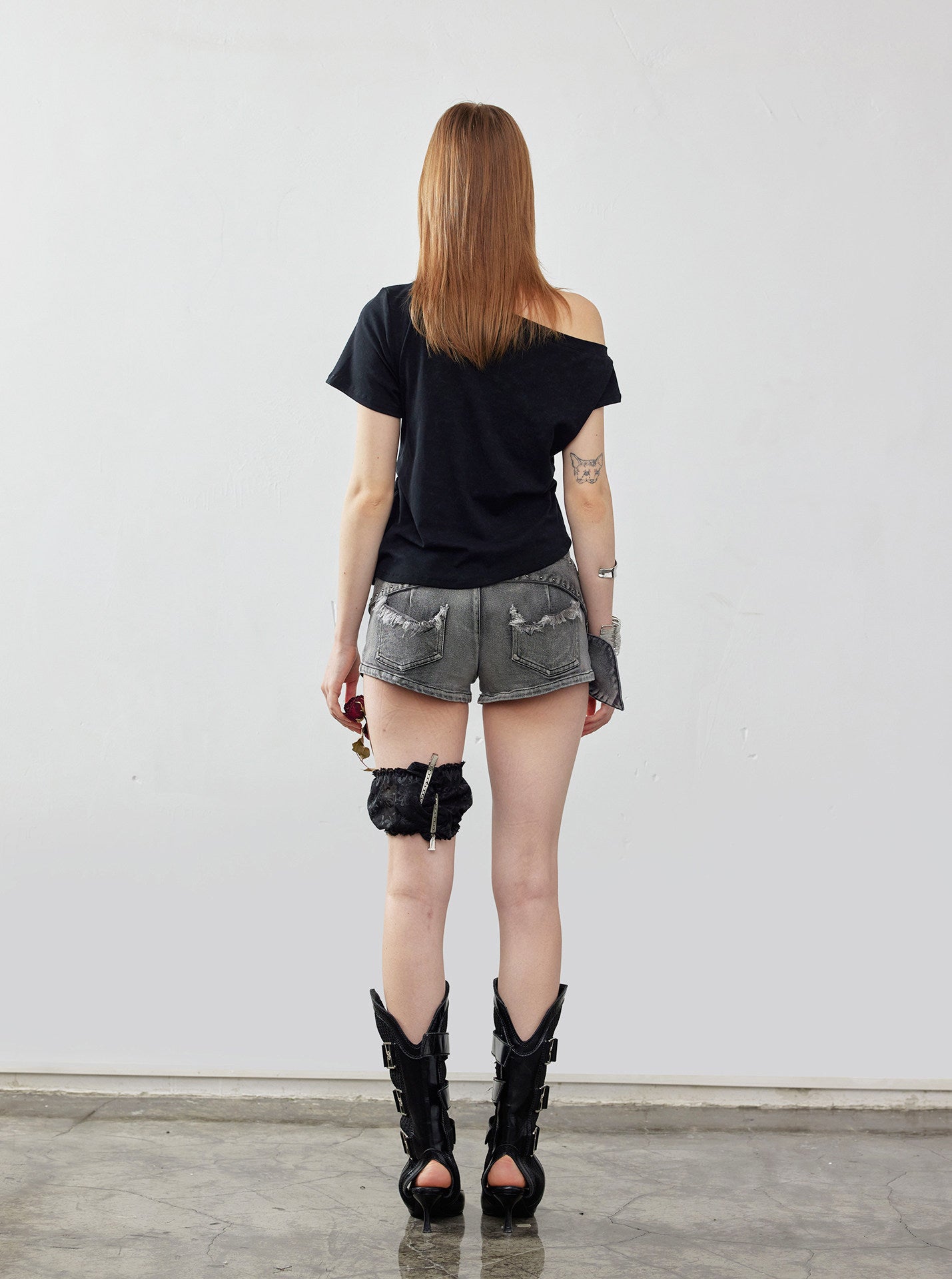 Washed Denim Asymmetrical Shorts