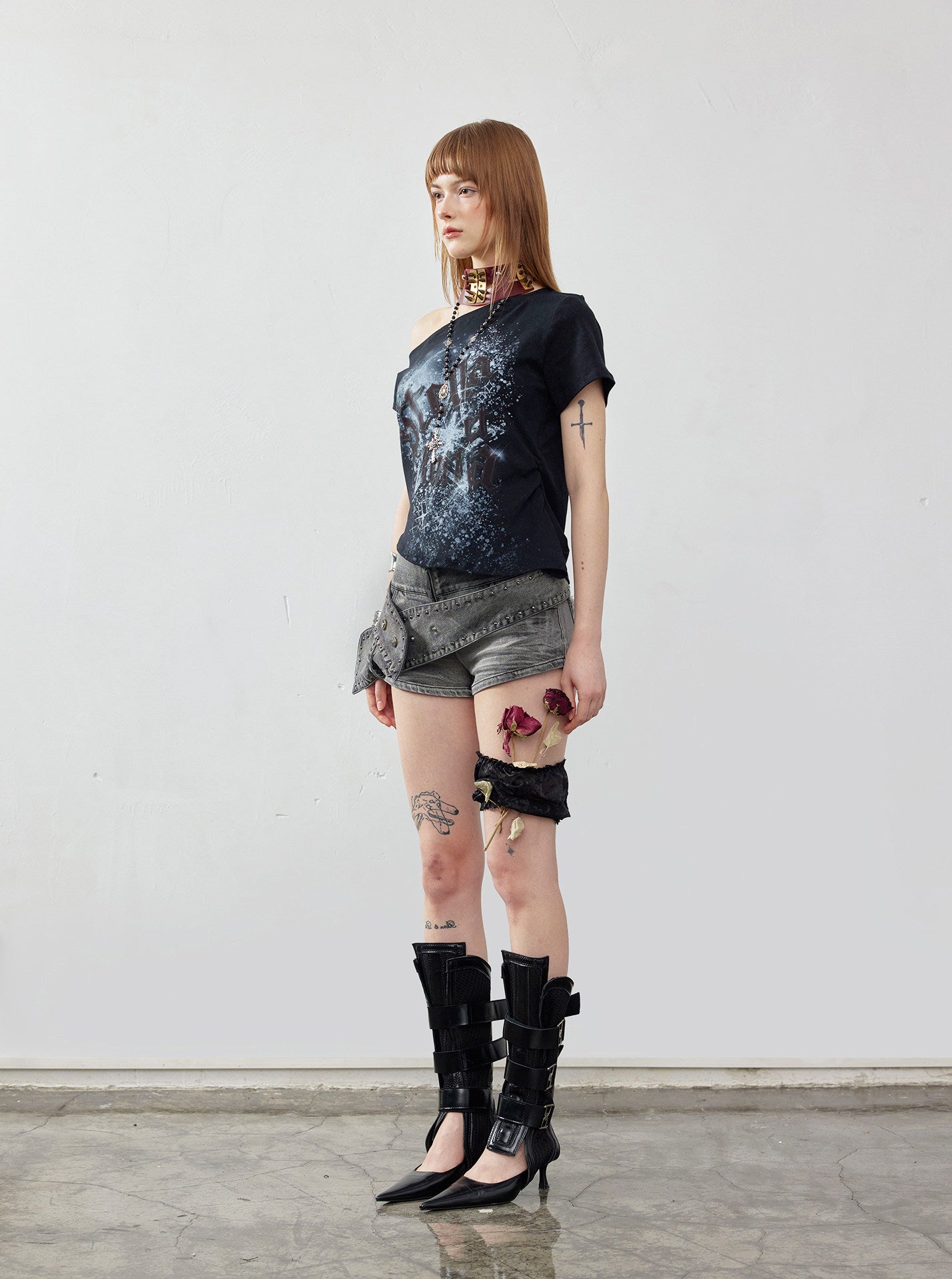 Washed Denim Asymmetrical Shorts