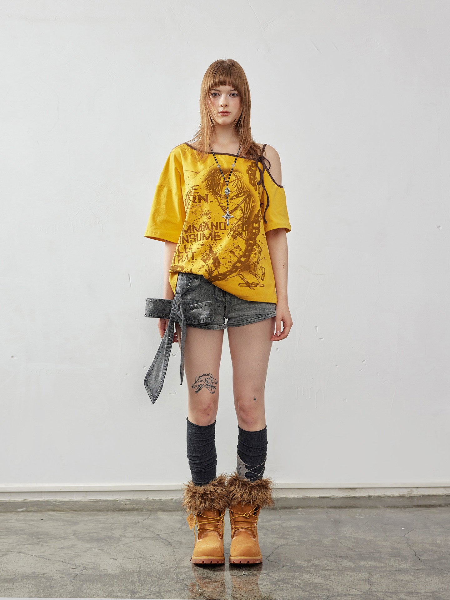 Washed Denim Asymmetrical Shorts