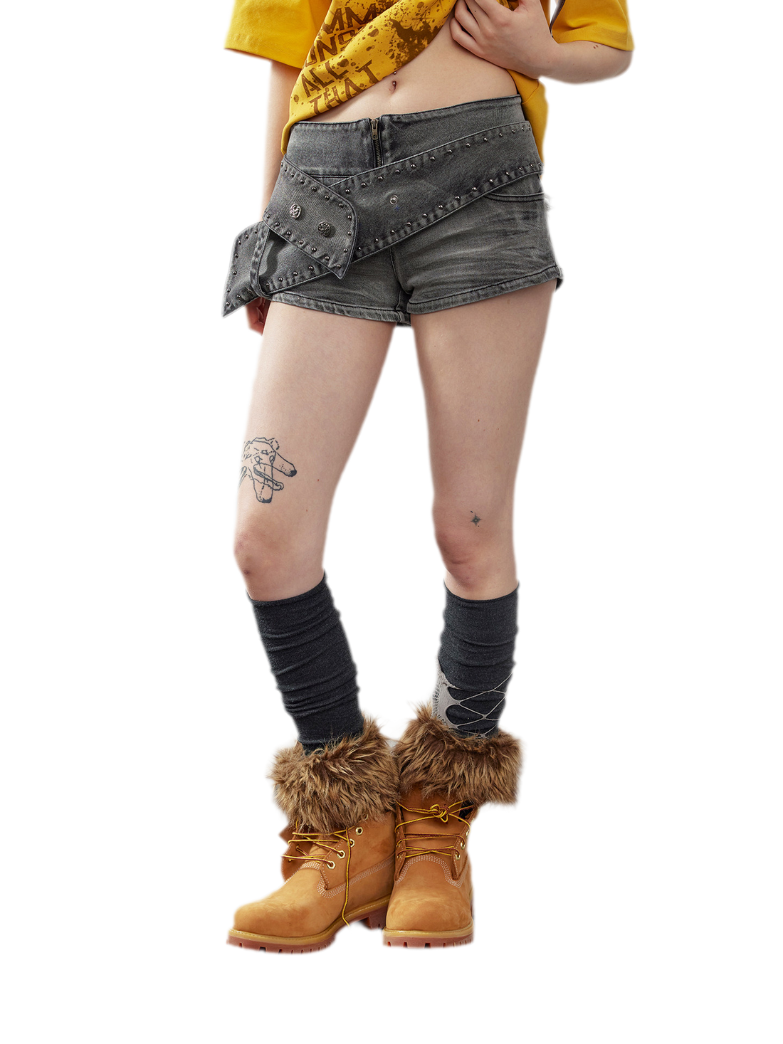 Washed Denim Asymmetrical Shorts