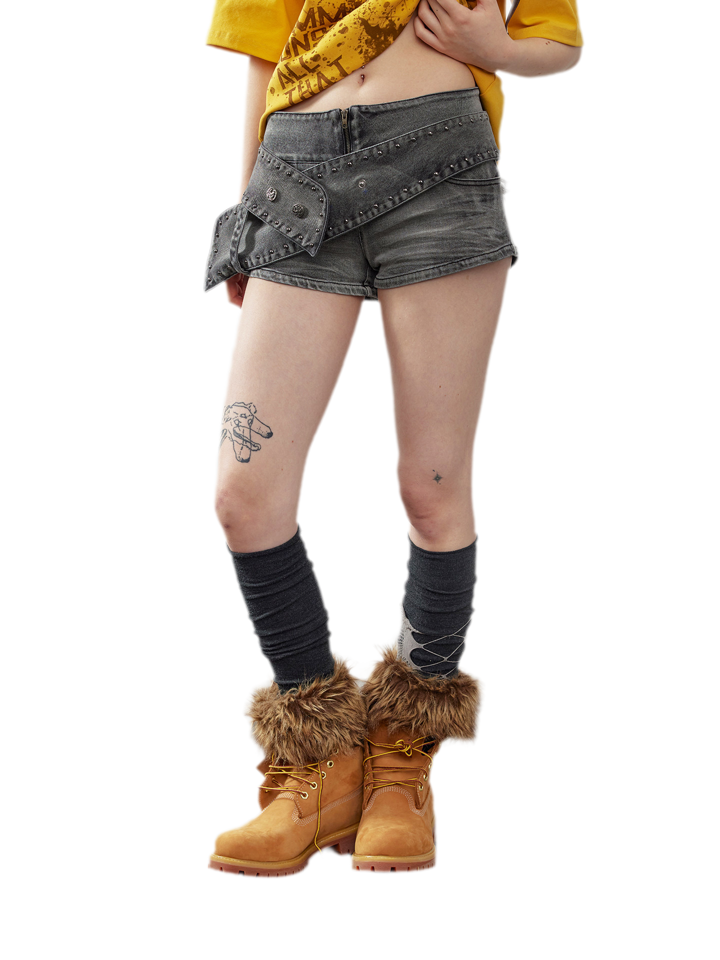 Washed Denim Asymmetrical Shorts