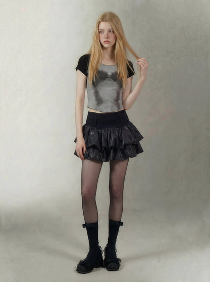 Printed Ruffle Cropped T-Shirt