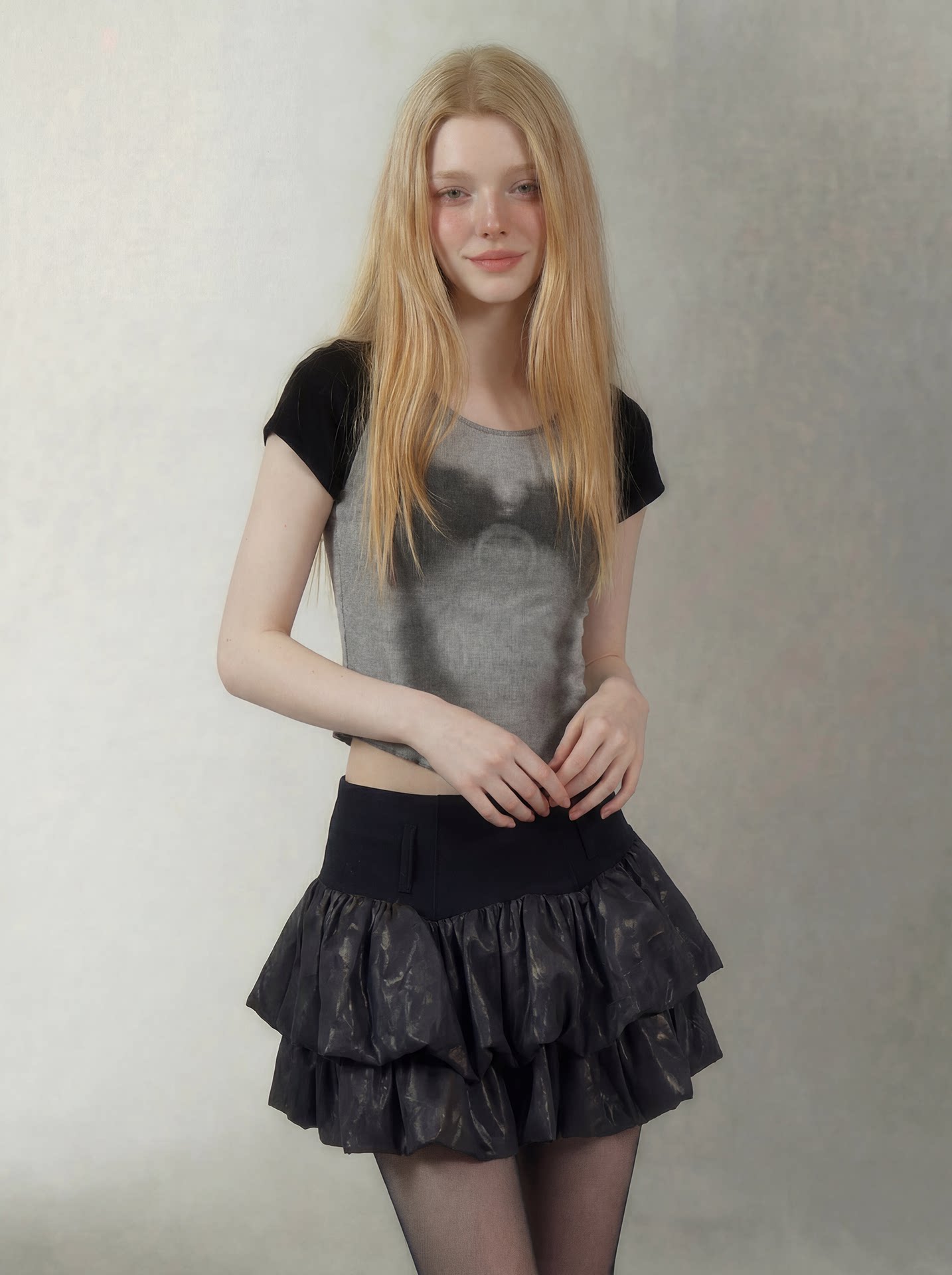 Printed Ruffle Cropped T-Shirt