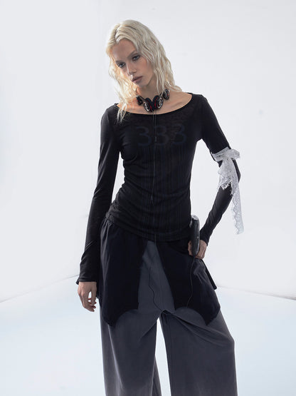 Printed Semi-Sheer Fitted Top