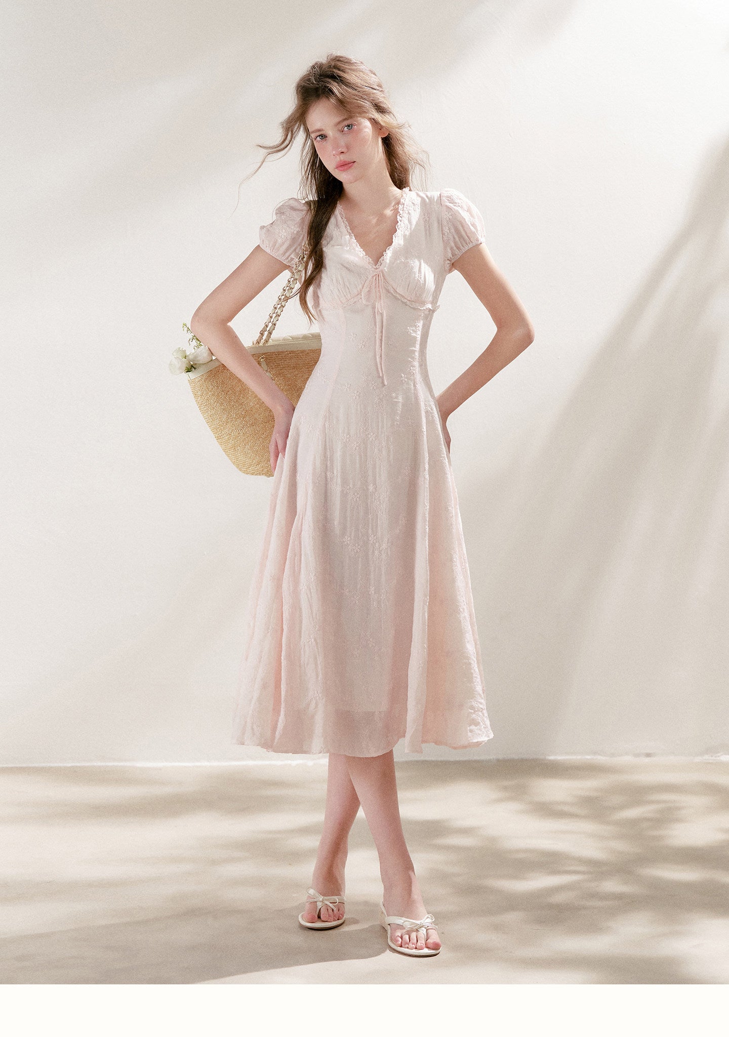 Embroidered Lace Waist Midi Dress