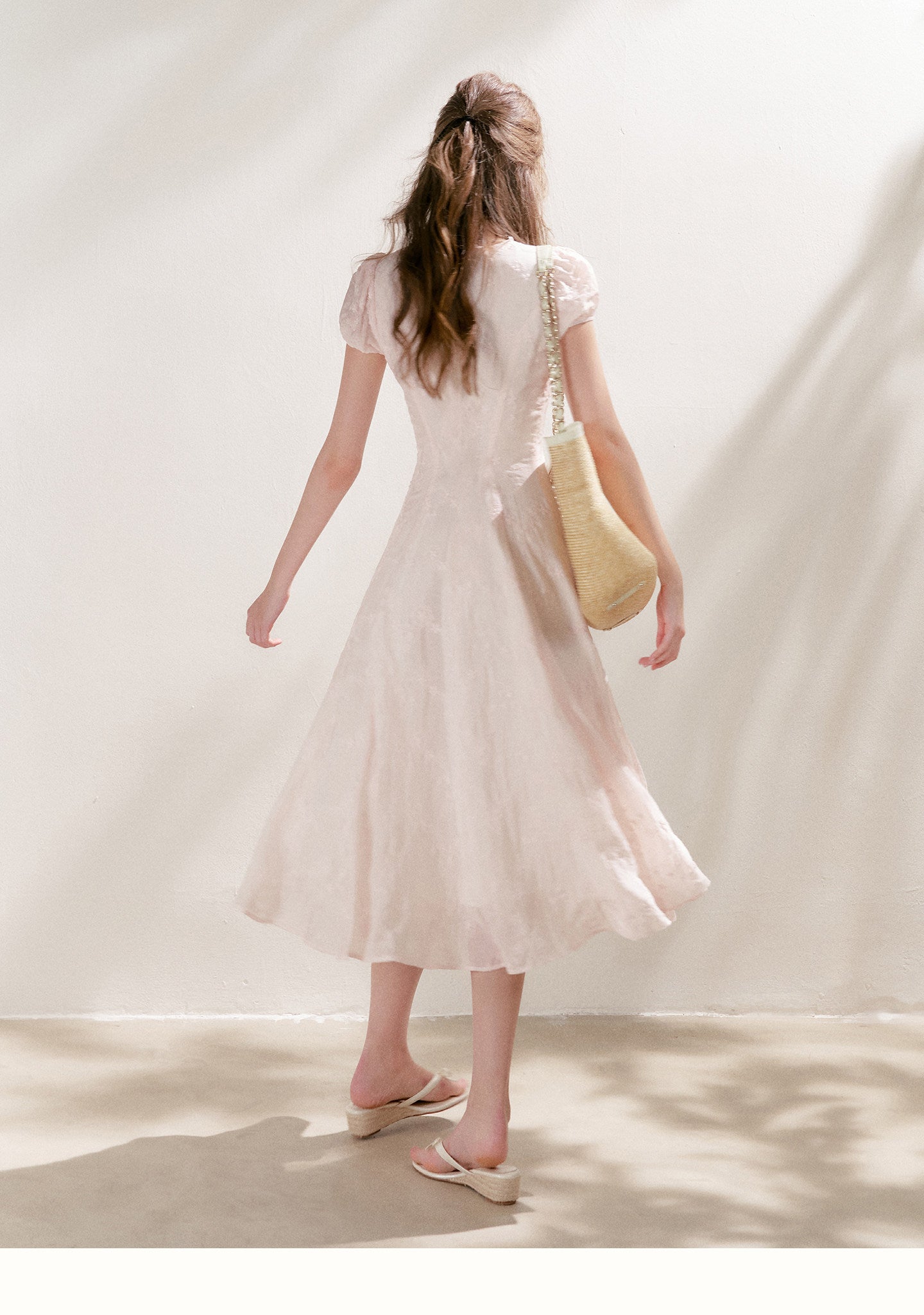 Embroidered Lace Waist Midi Dress