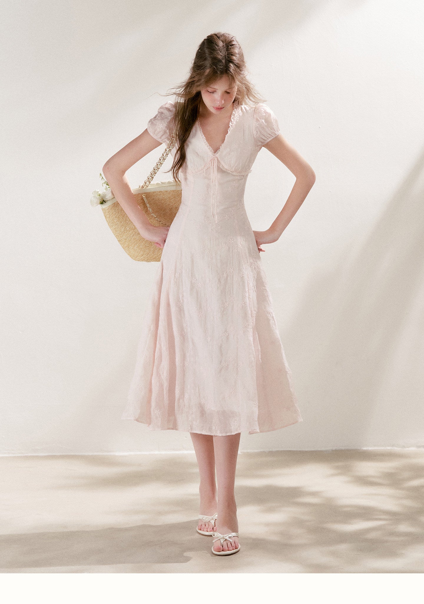 Embroidered Lace Waist Midi Dress