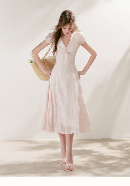 Embroidered Lace Waist Midi Dress