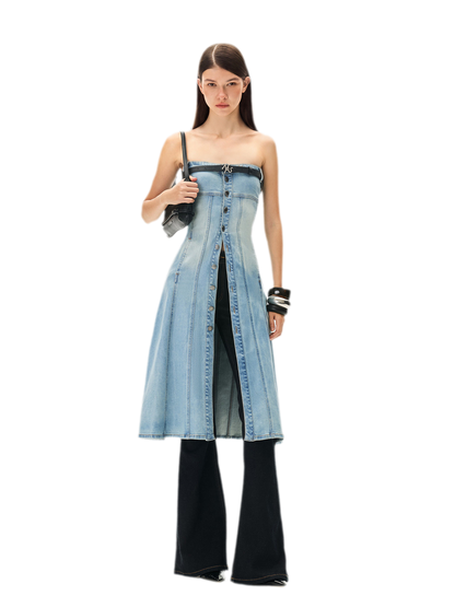 Washed Sculpted Denim Midi Dress