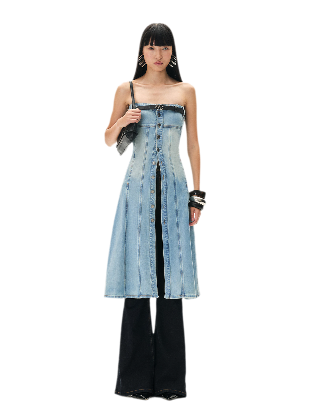 Washed Sculpted Denim Midi Dress