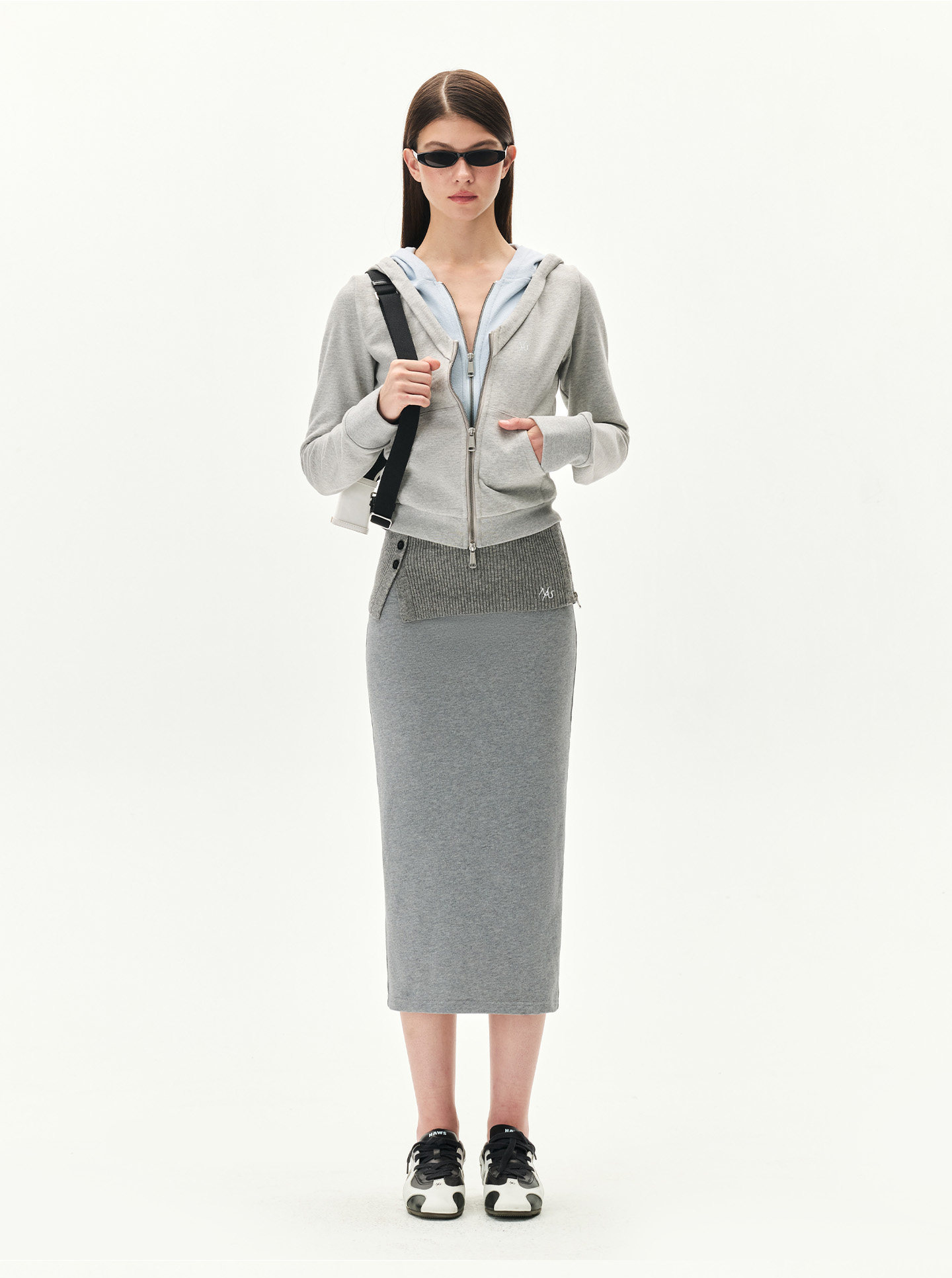 Textured Wrap Waist Mid Skirt