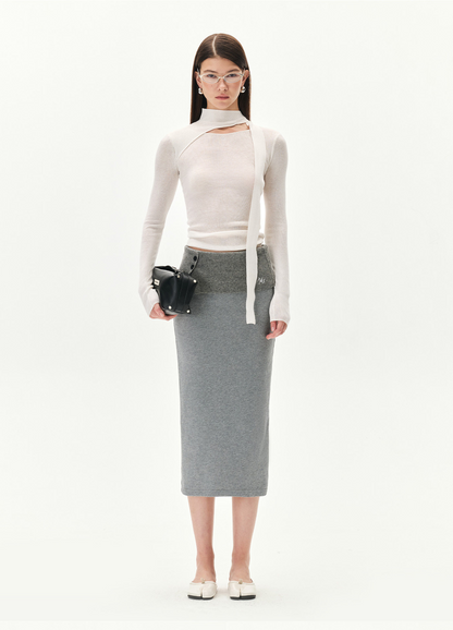 Textured Wrap Waist Mid Skirt