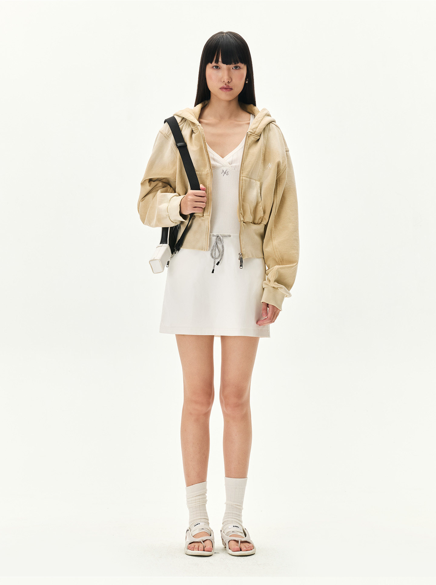 Sand-Washed Cropped Hooded Sweatshirt