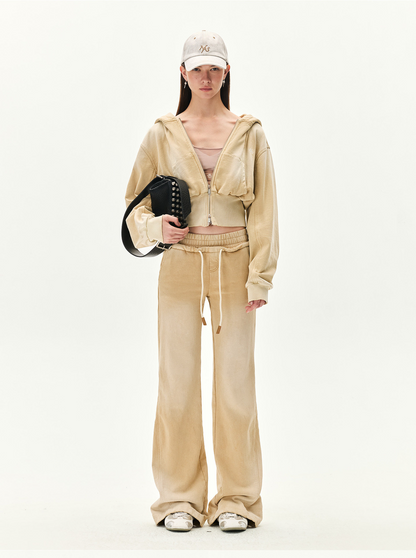 Sand-Washed Cropped Hooded Sweatshirt