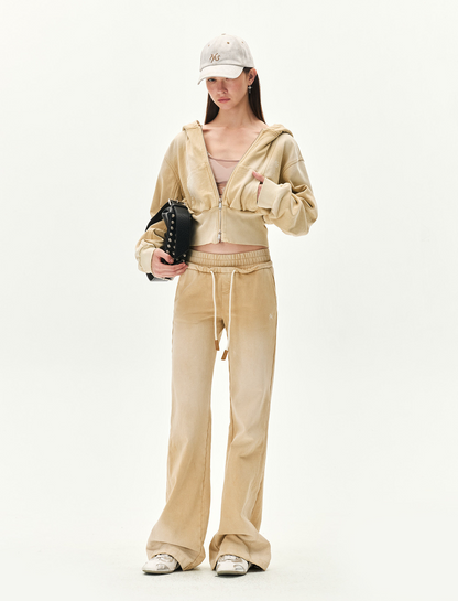 Sand-Washed Cropped Hooded Sweatshirt