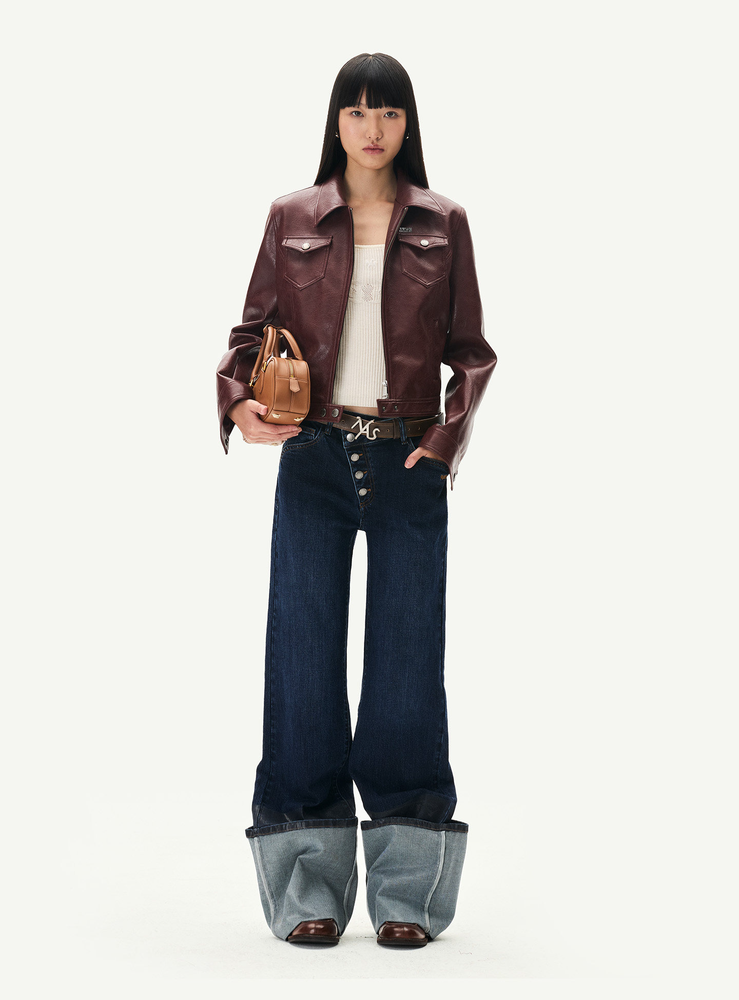 Washed Asymmetric Flare Jeans