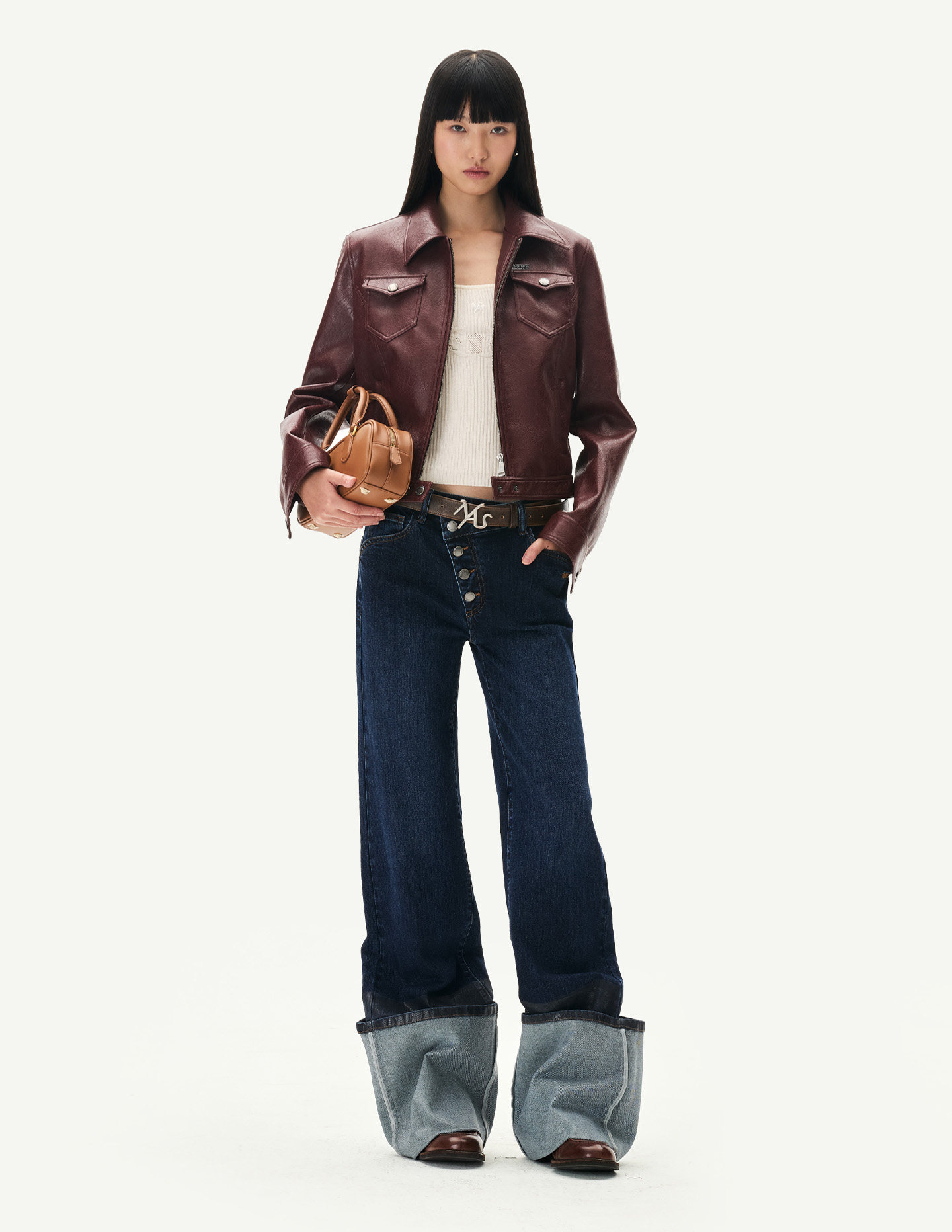 Washed Asymmetric Flare Jeans