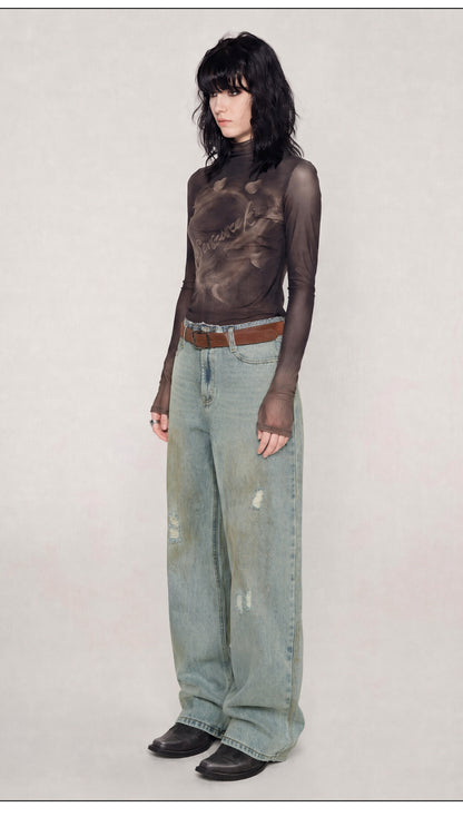 Vintage Washed Wide-Leg Jeans