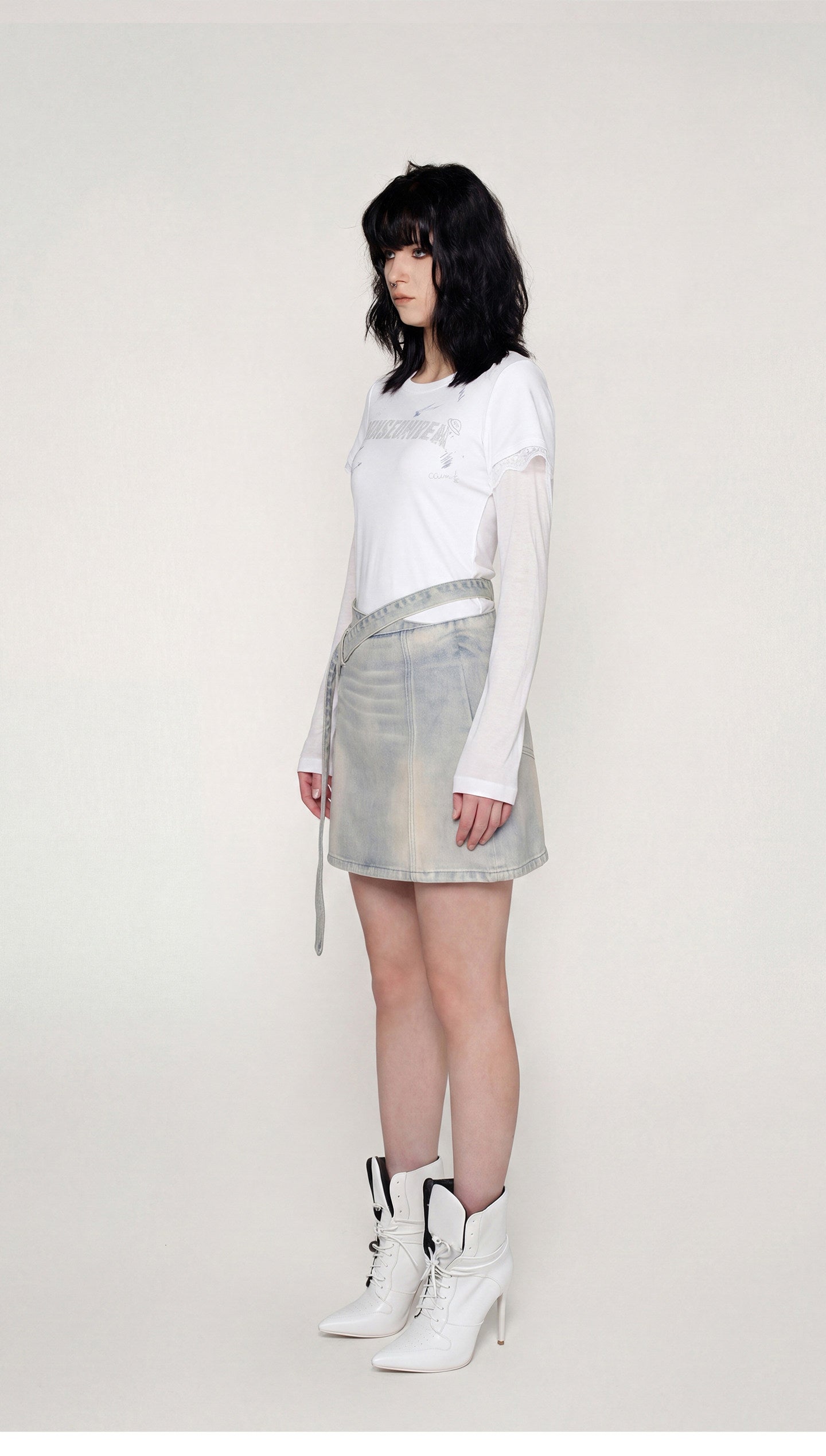 Distressed Denim Separated-Waist Skirt