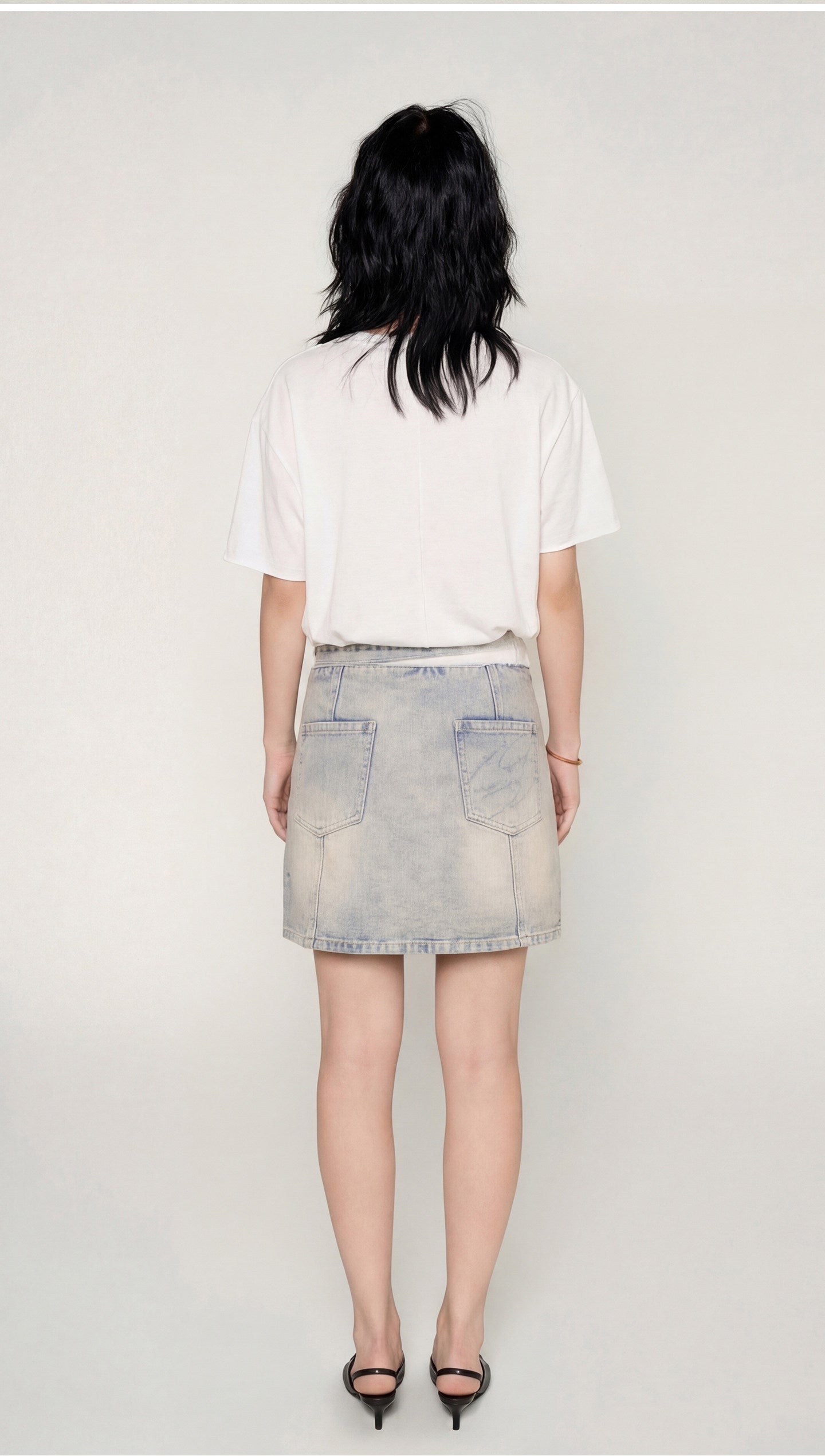 Distressed Denim Separated-Waist Skirt