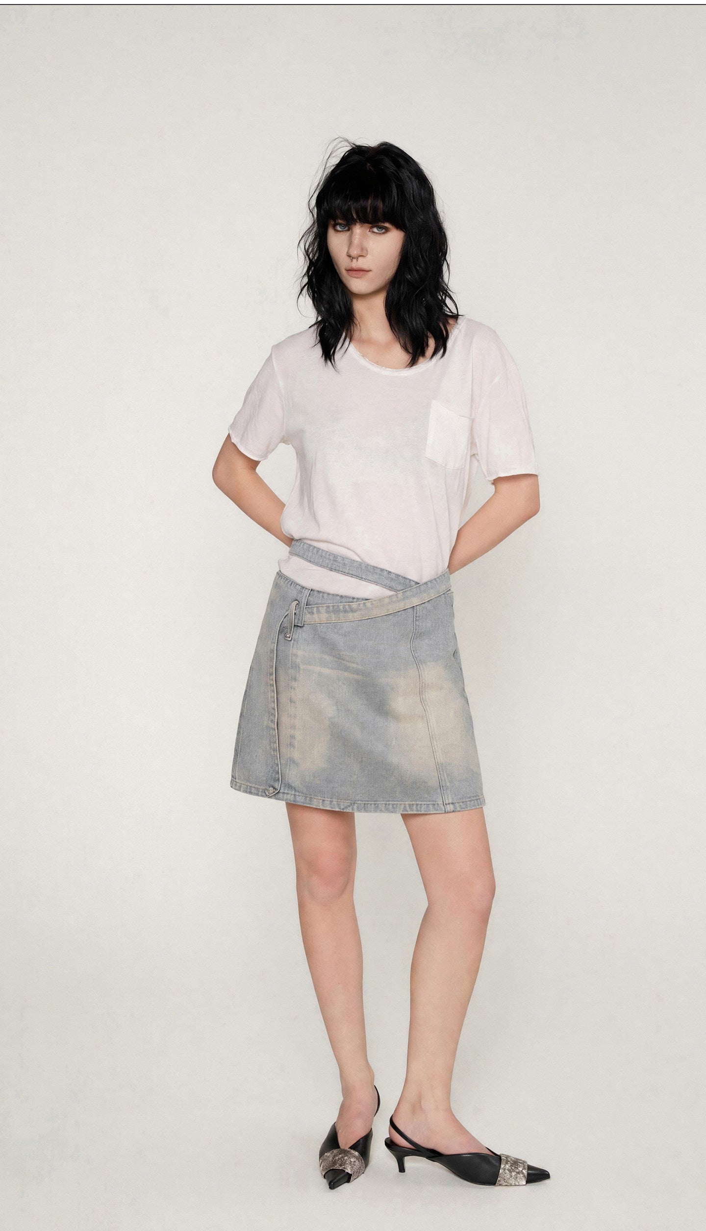 Distressed Denim Separated-Waist Skirt