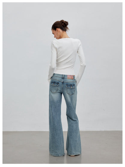 Ribbed Lace-Trim Fitted Knit Top
