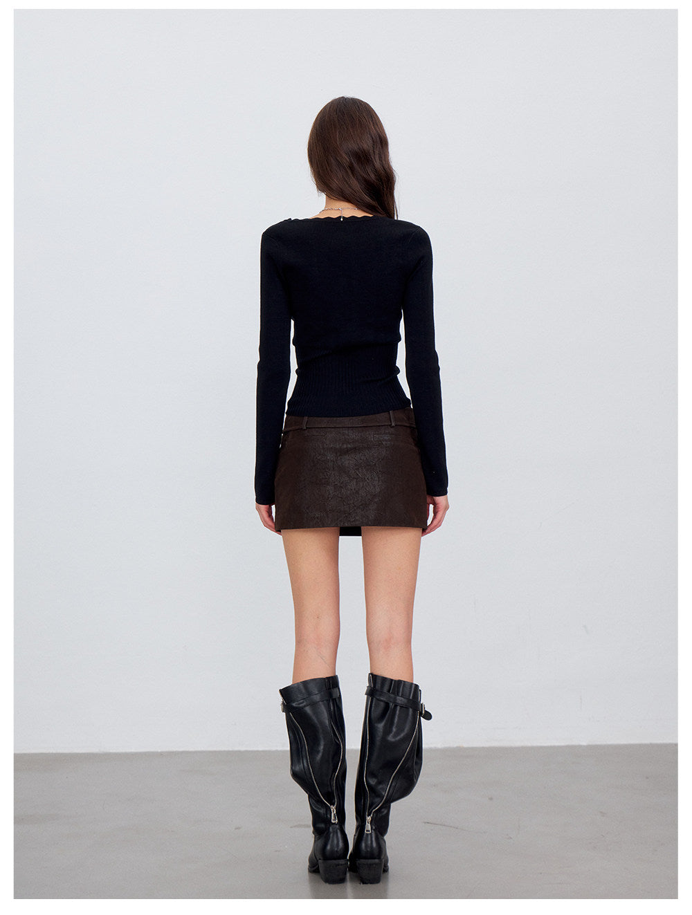 Ribbed Lace-Trim Fitted Knit Top