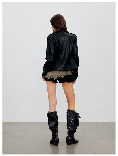 Embossed Fitted PU Jacket