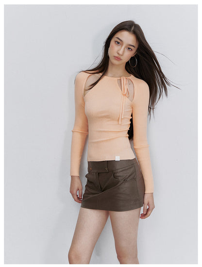 Ribbed Cutout Adjustable-Strap Knit Top