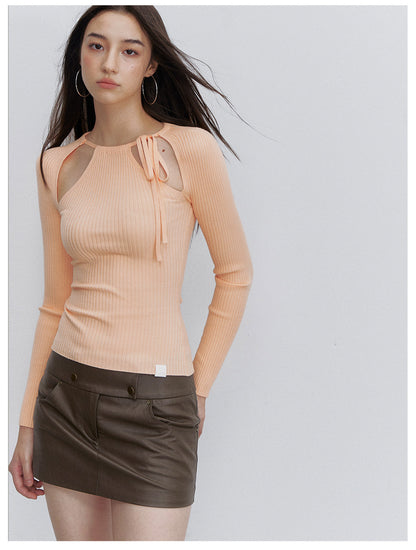Ribbed Cutout Adjustable-Strap Knit Top