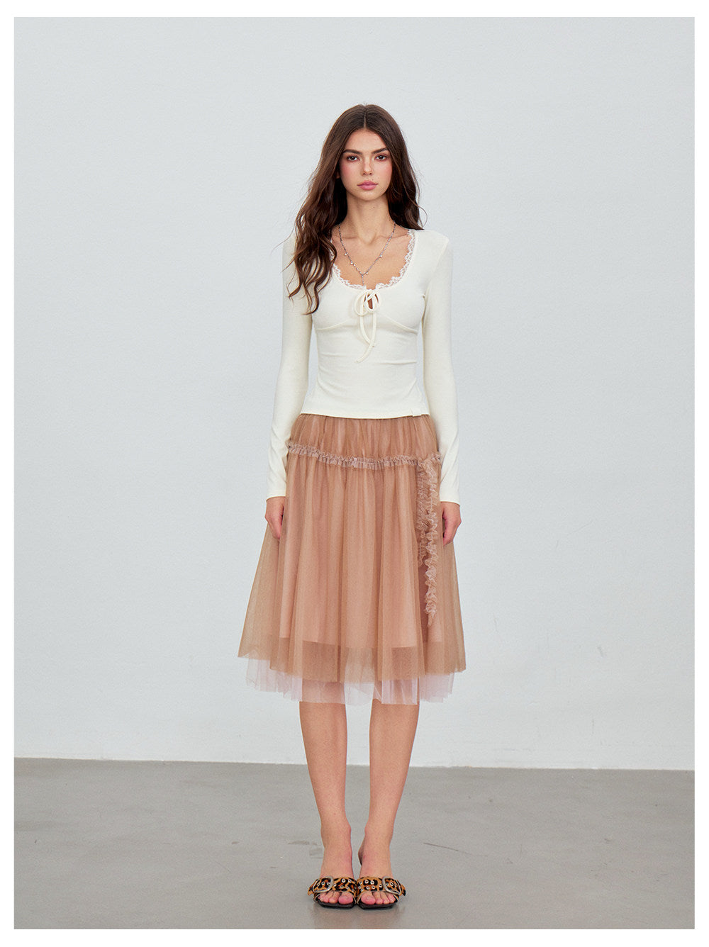 Ribbed Lace Tie Knit Top
