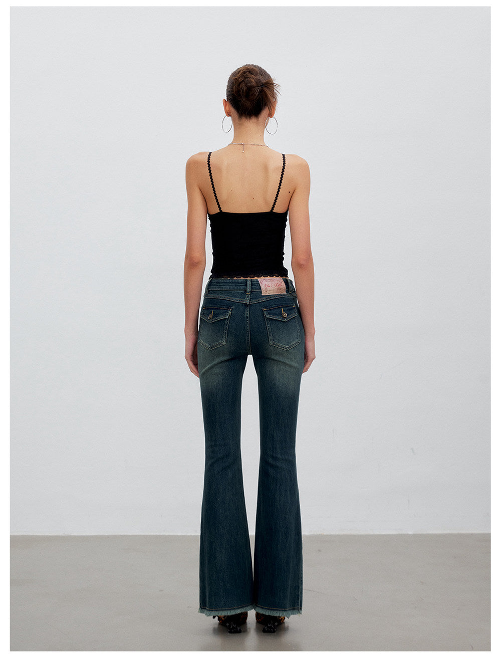 Washed Panel Flare Jeans