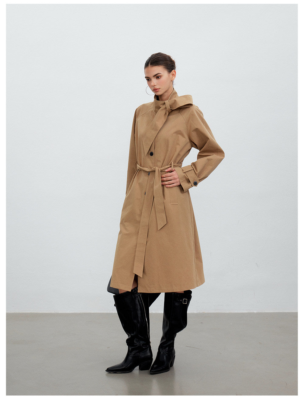 Sandwashed Tie-Waist Trench Coat