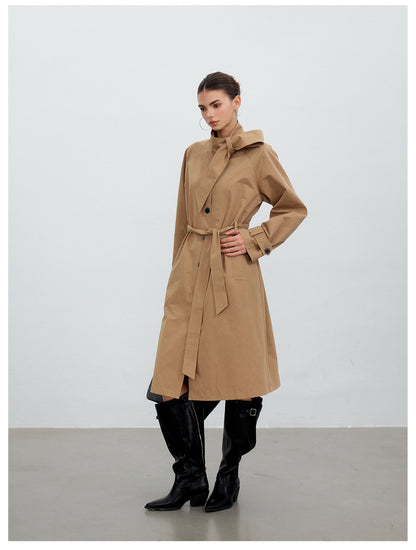 Sandwashed Tie-Waist Trench Coat